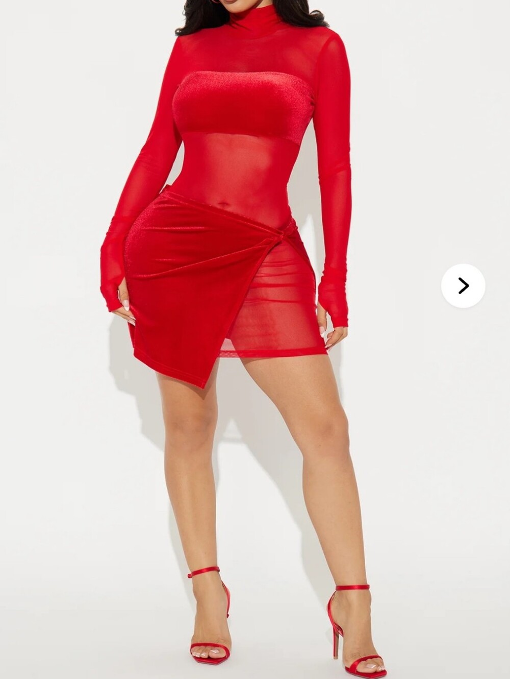 Fashion Nova Red Sheer Mini Dress with Velvet Overlay